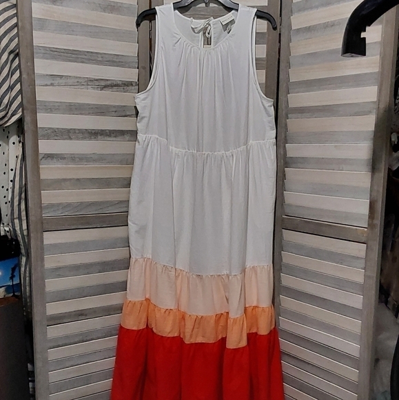 Women's Plus Size Sleeveless Colorblock Tiered Dress w/ Pockets | Ava & Viv | 0X - Picture 1 of 14